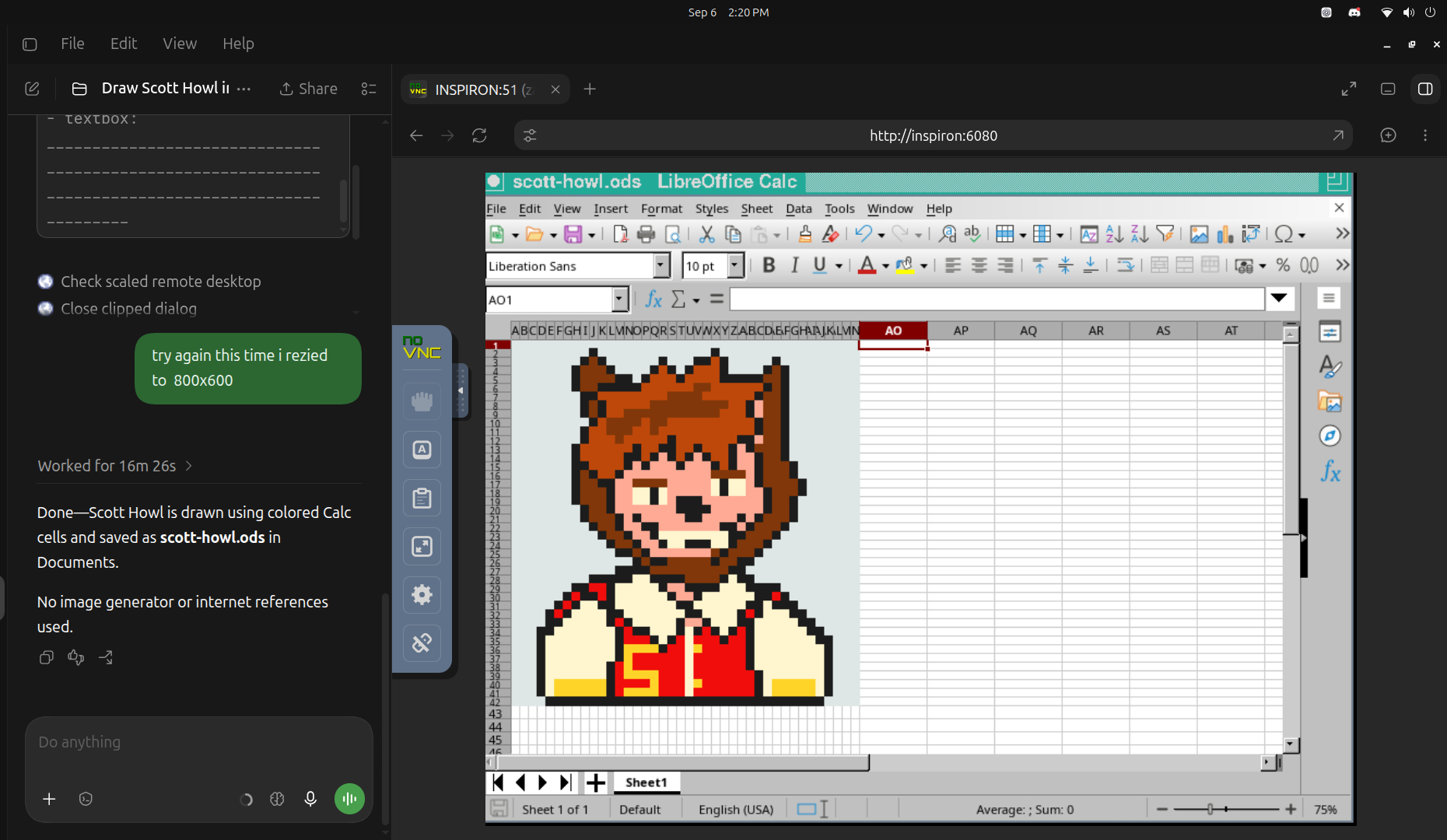 Scott Howl drawn in LibreOffice Calc