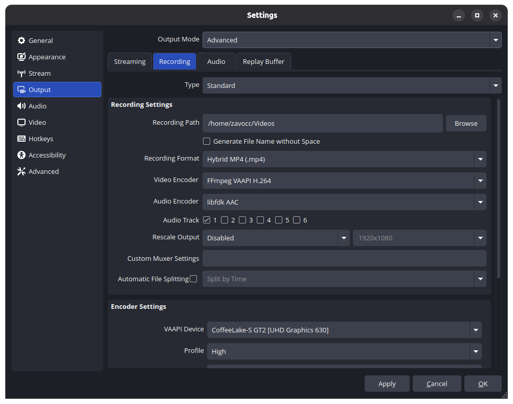OBS Advanced Output Settings