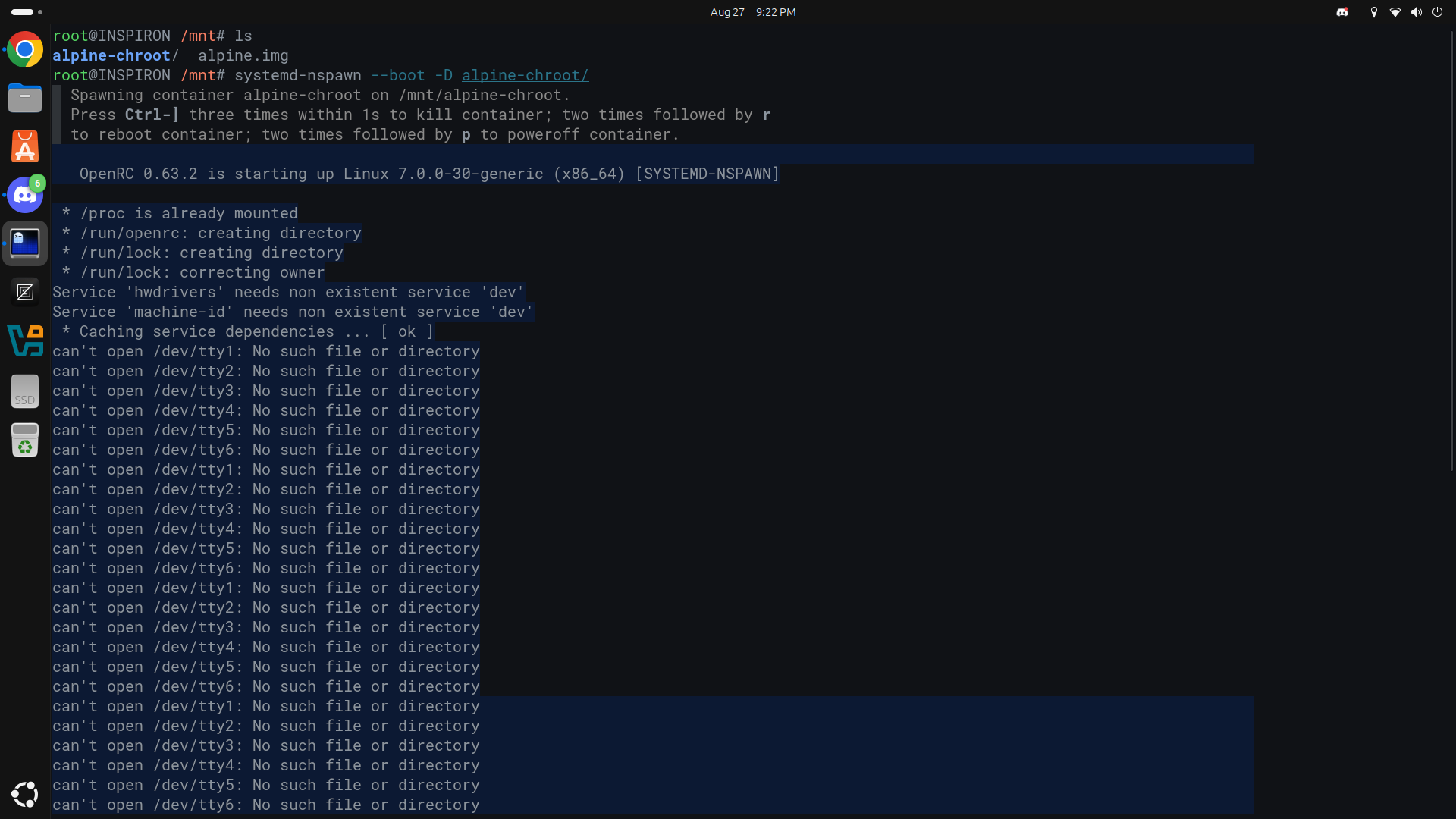 ALPINE OPENRC INIT RUNNING ON SYSTEMD NSPAWN